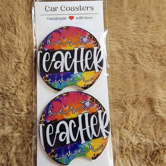 Teacher 2 pc Neoprene Car Coaster Set