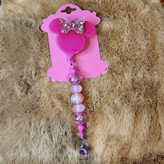 Hot Pink Glitter Beaded Badge Reel