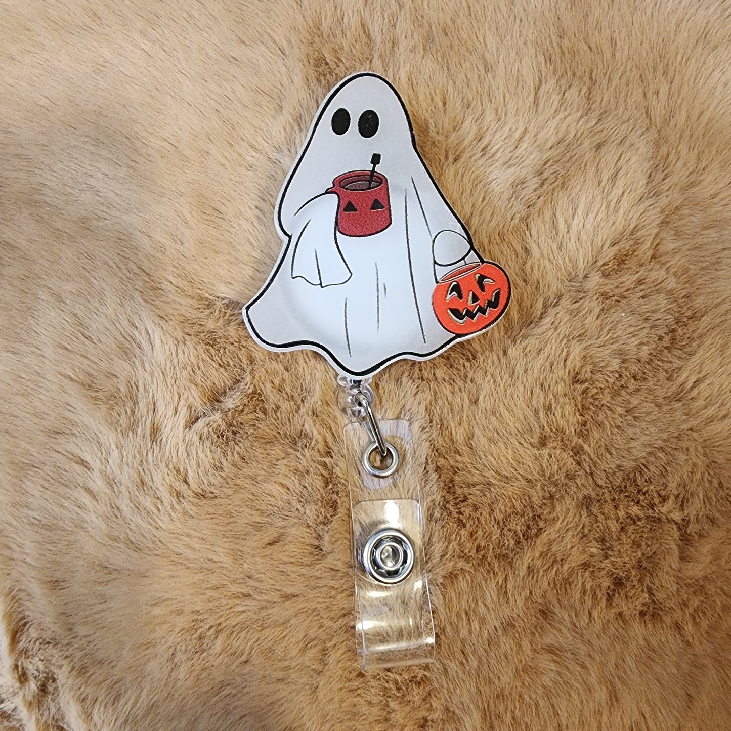 Pumpkin Ghost Glow in the Dark Badge Reel