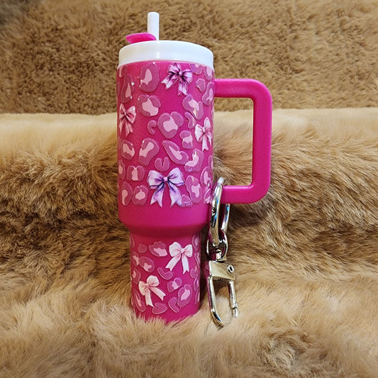 Bow and Leopard Print Mini Tumbler Keychain