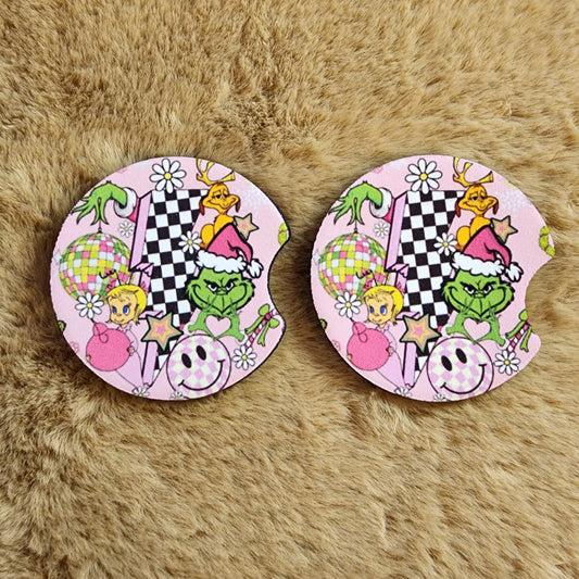 Green Guy Christmas 2 pc car coaster set