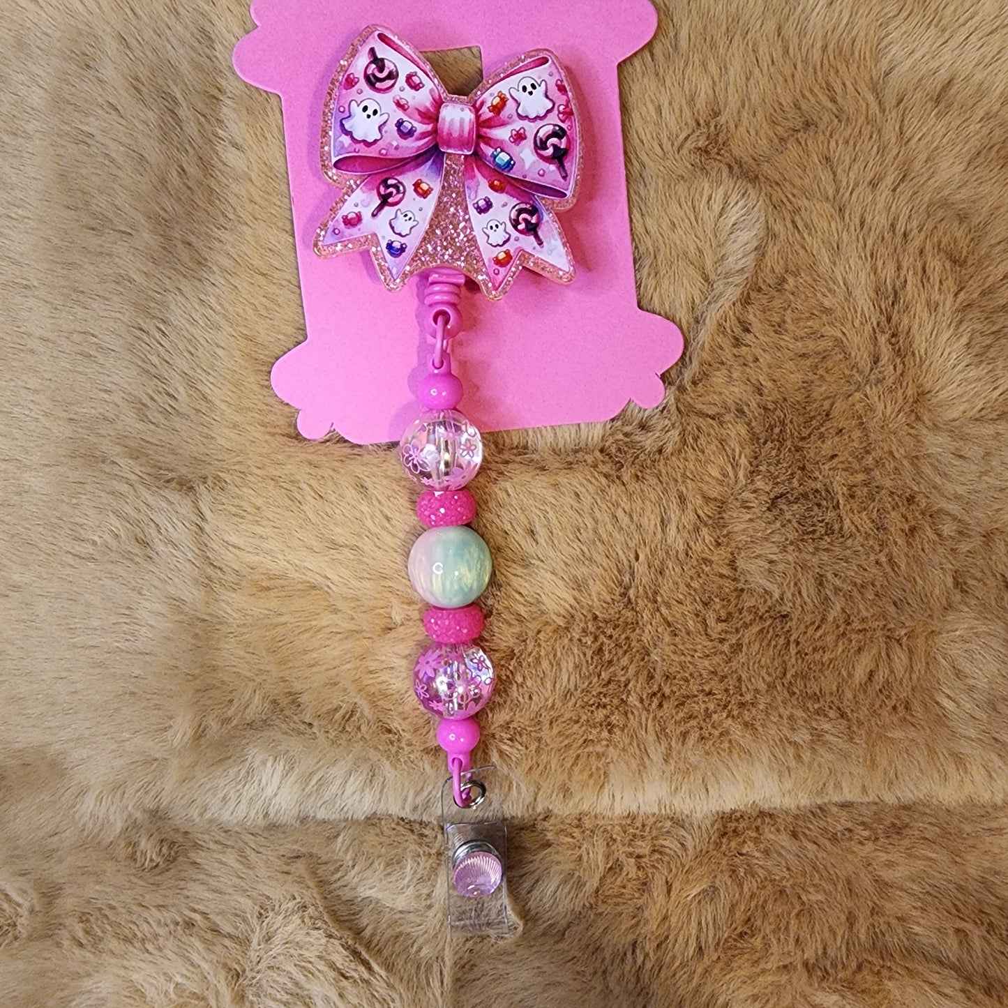 Halloween Bow Beaded Badge Reel