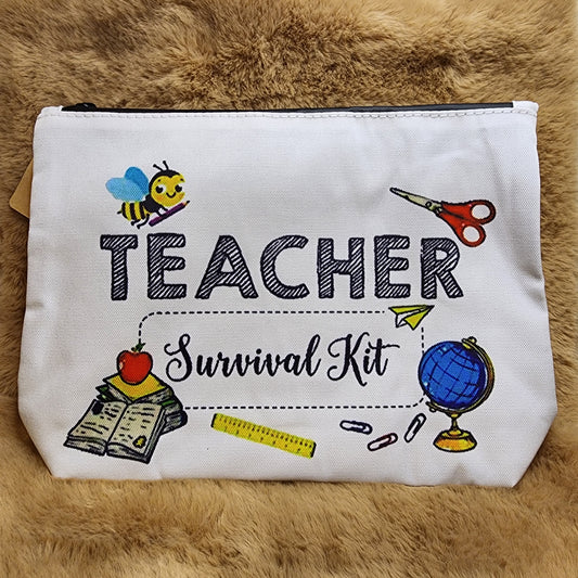 Teacher Survival Kit Canvas Makeup Bag