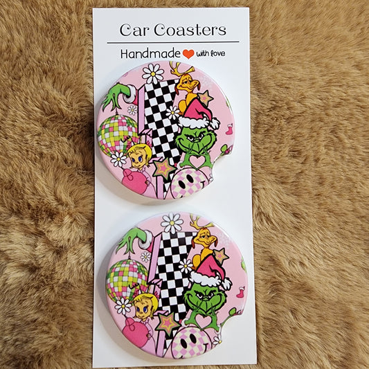 Green Guy Christmas 2 pc Ceramic Coaster Set