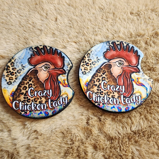 Crazy Chicken Lady Car Coaster