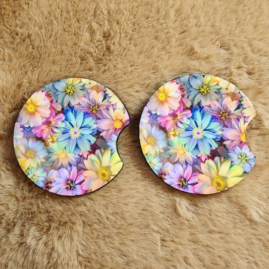Pastel Floral 2 pc car coaster set