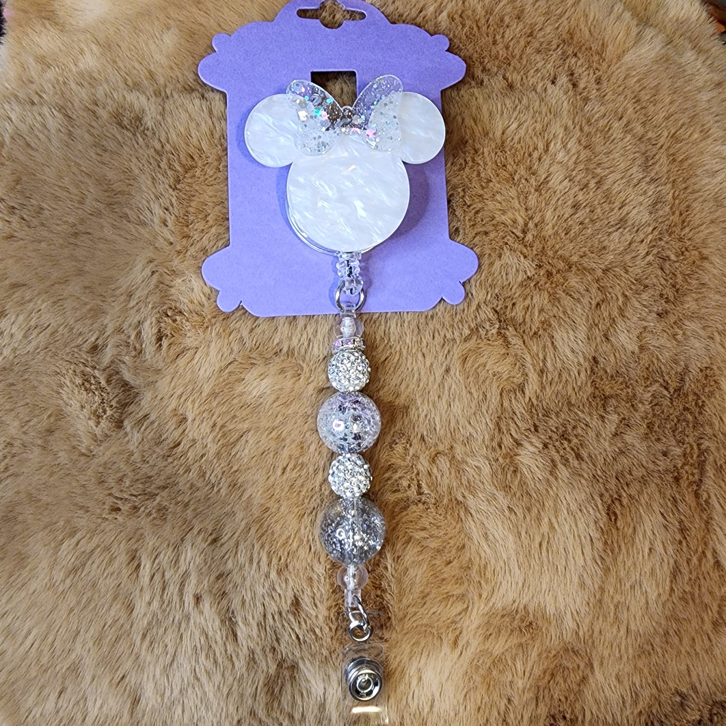 Marbled White Beaded Badge Reel