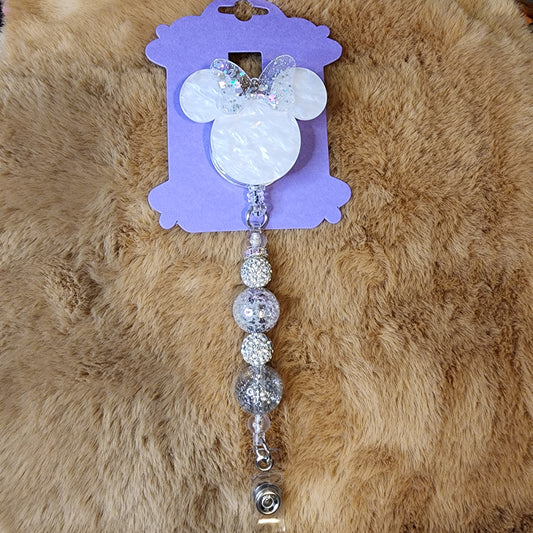 Marbled White Beaded Badge Reel