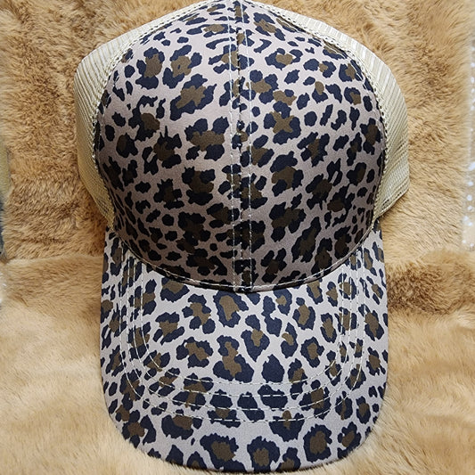 Leopard Print Ponytail Baseball Cap