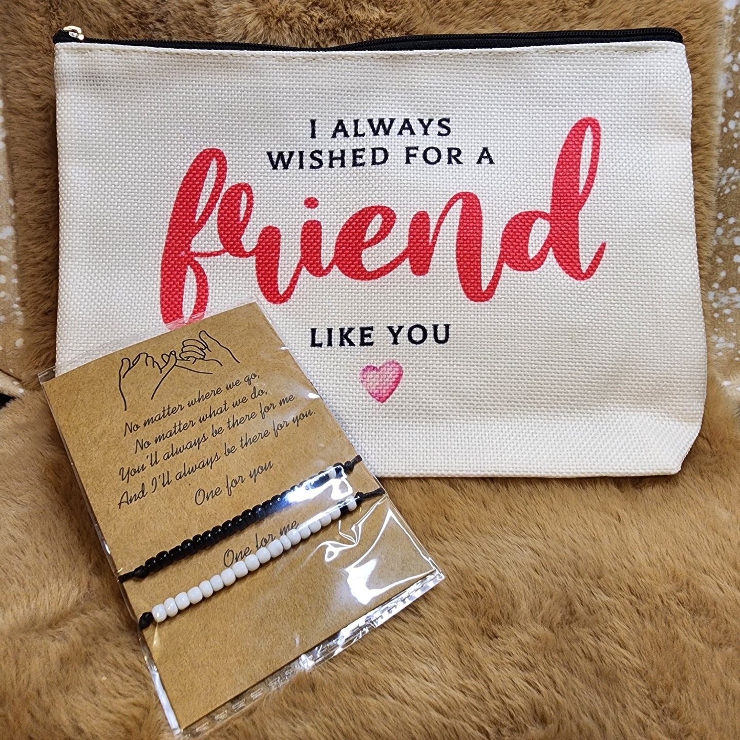 Friend Canvas Makeup Bag with Bracelets