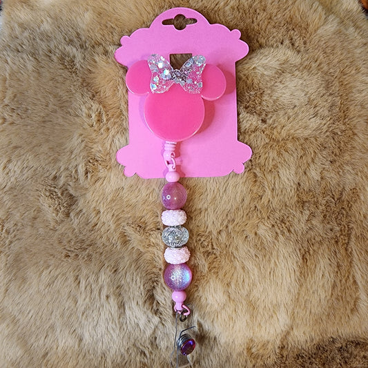 Medium Pink Beaded Badge Reel