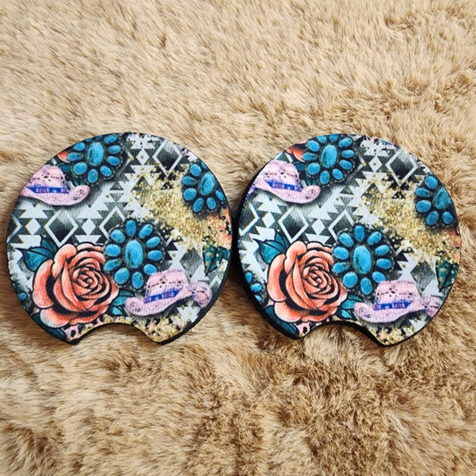 Concho & Flowers Car Coaster
