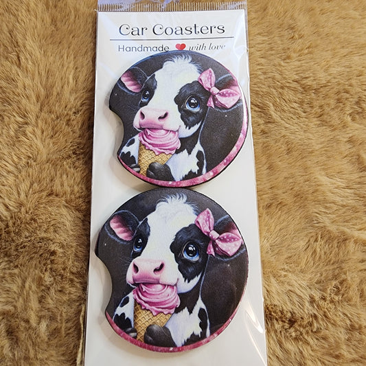 Cow Ice Cream 2 pc Neoprene Car Coaster Set