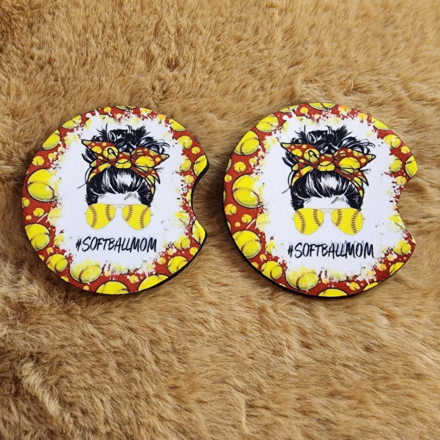 Softball Mom 2 pc car coaster set