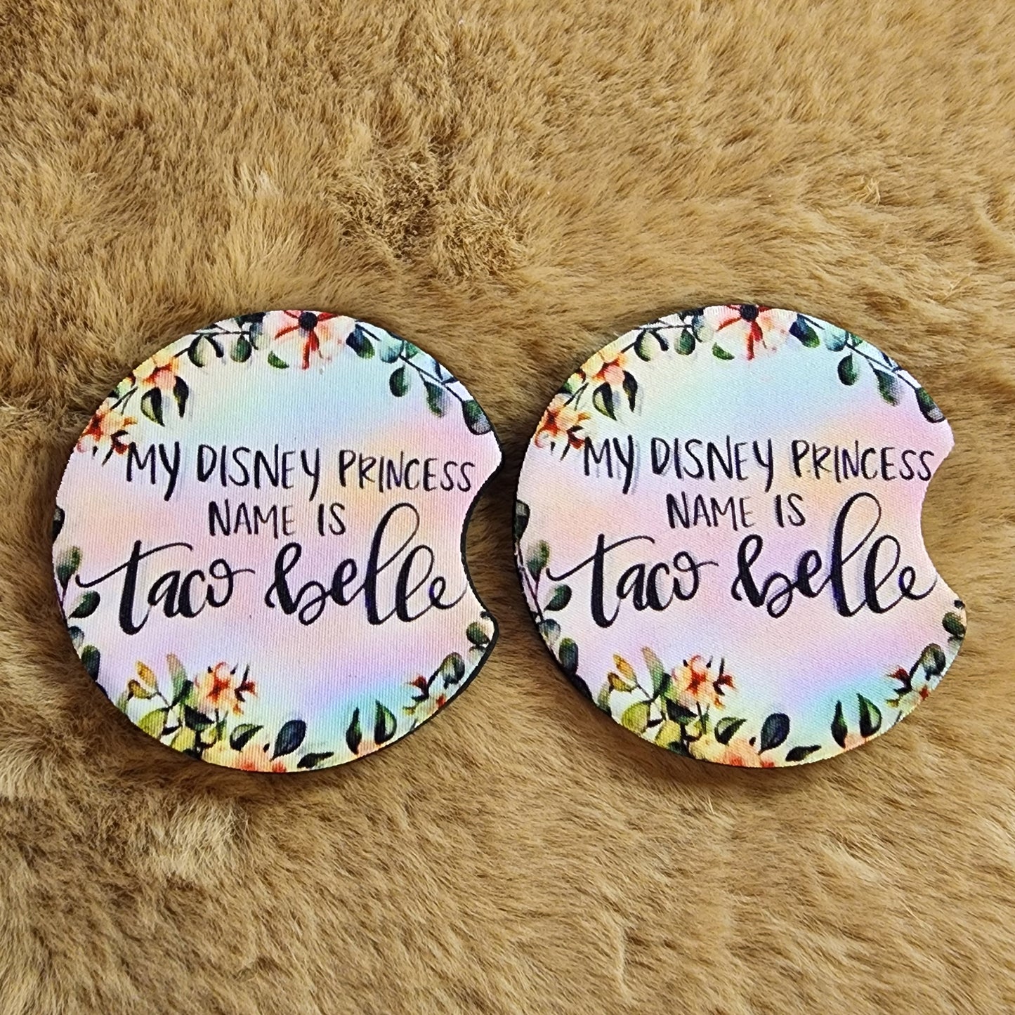 Princess Name 2 pc car coaster set