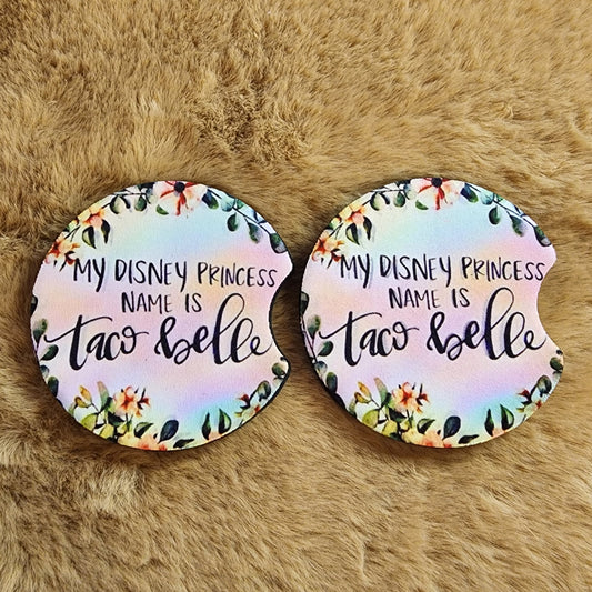 Princess Name 2 pc car coaster set
