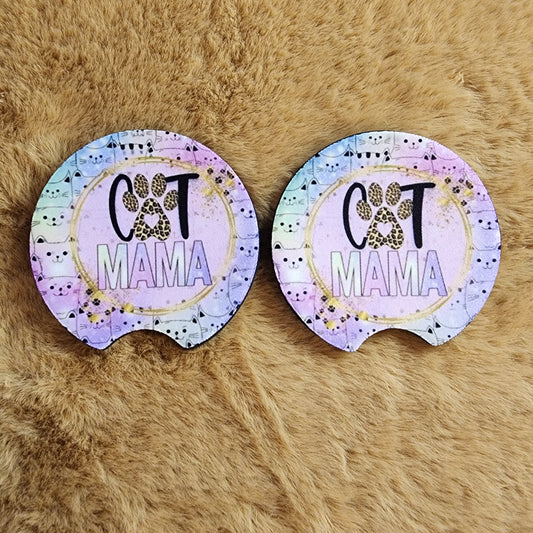 Cat Mama 2 pc car coaster set