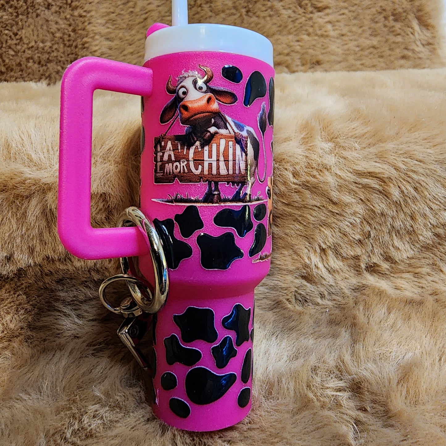 Cow Print Mini Tumbler Keychain