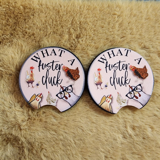Funny Chicken 2 pc car coaster set