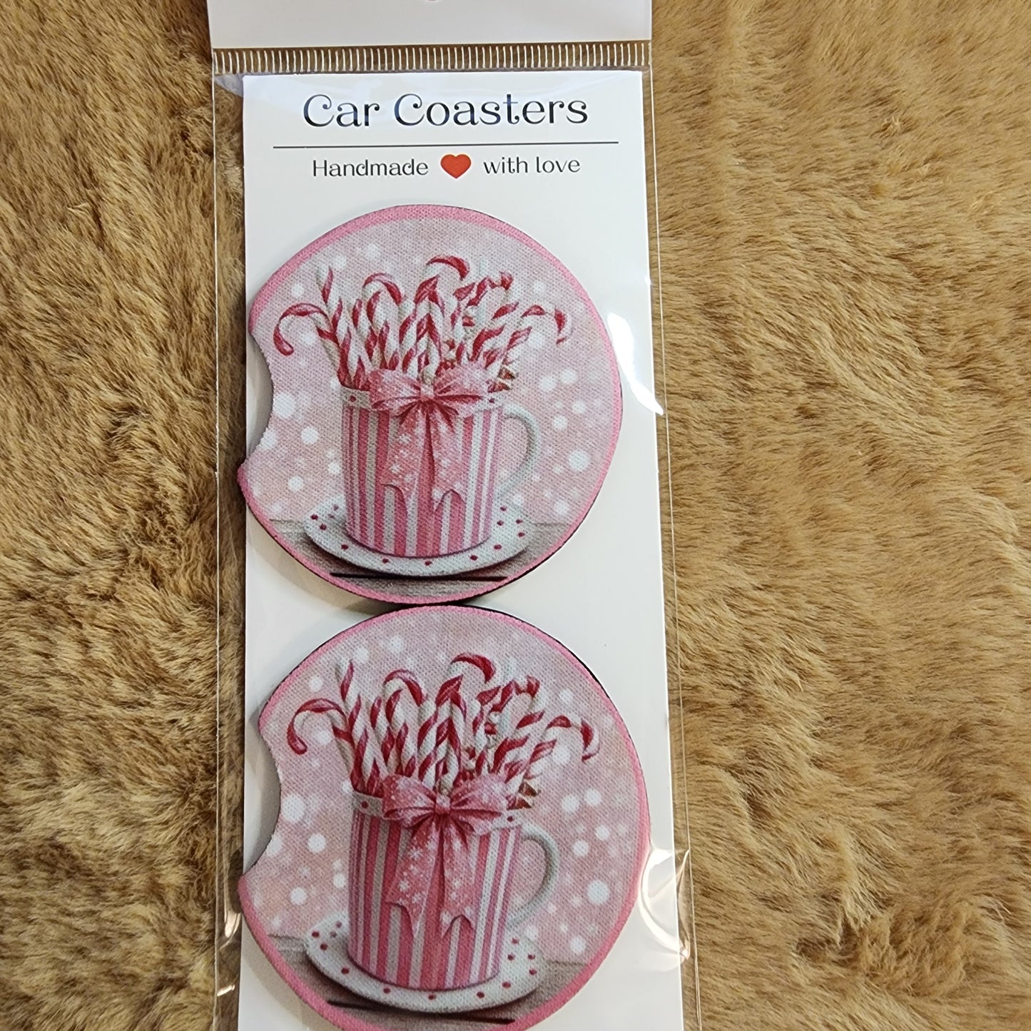 Candy Canes 2 pc Neoprene Car Coaster Set