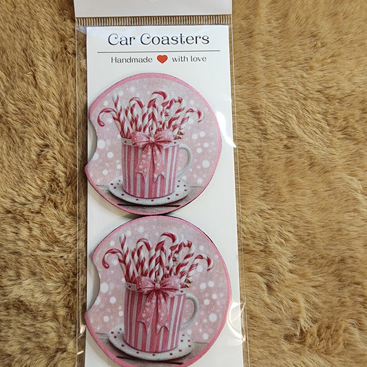Candy Canes 2 pc Neoprene Car Coaster Set